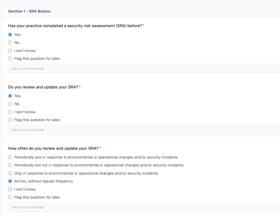 The Security Risk Assessment questionnaire